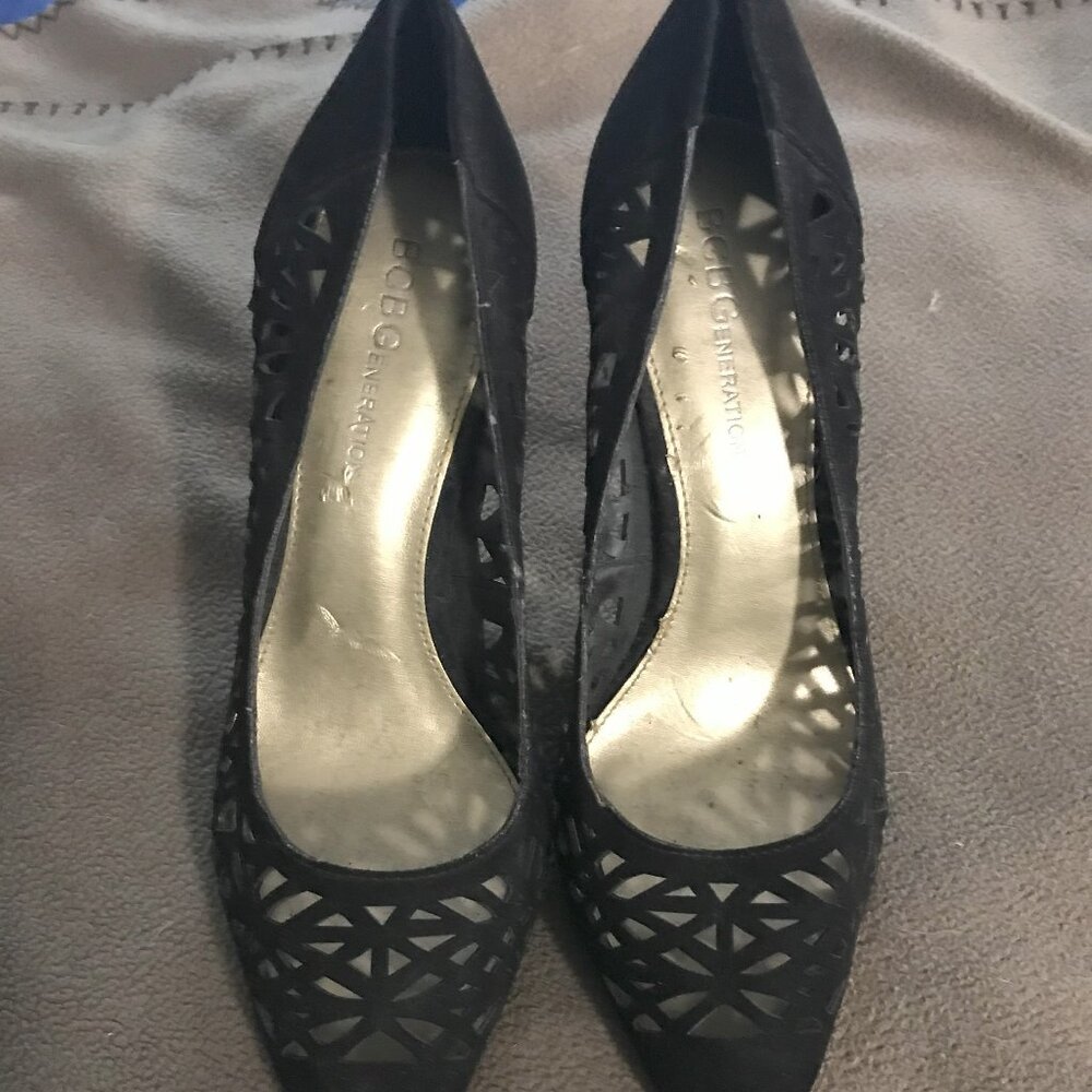 BCBGeneration Black Harah laser cut heels size 6M, 3 inches heels